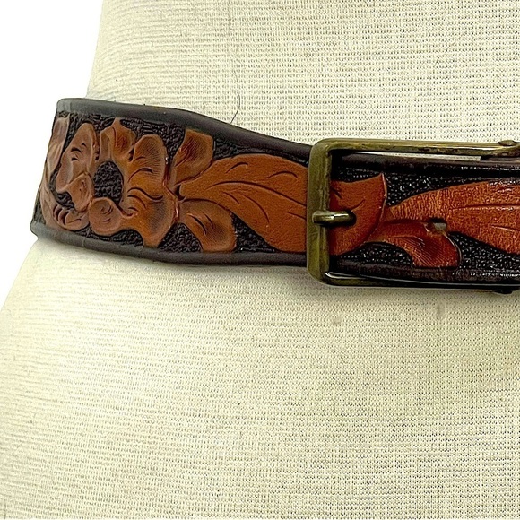 VTG‎ 30s 40s Kirwan-Neilson Floral Tooled Leather Belt Size 30 Cowgirl Western main image 8